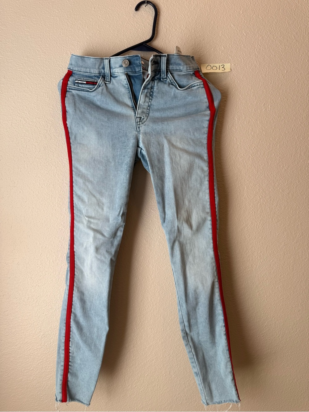 Tommy Hilfiger Light Blue Skinny Jeans with Red Side Stripe